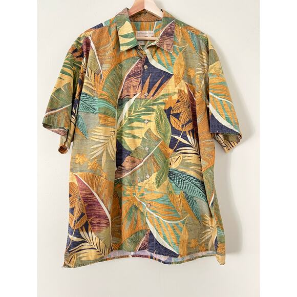 The Territory Ahead Batik Hawaii Shirt Button Short Sleeve Tencel XL Botancial - Picture 1 of 5